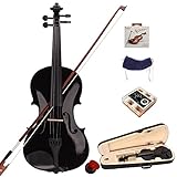 LALAHO 4/4 Full Size Violin Set, Erwachsenengeige für Anfänger, Massivholzgeige mit Etui, Bogensehne, Stimmgerät, Kolophonium (Schwarz)