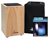 XDrum Cajon Primero Natur - Kistentrommel inkl. Rucksacktasche und Schule - Trommelkiste mit Snare Sound - Holz Drum Kiste mit Gigbag