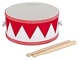 Classic Cantabile Kindertrommel aus Holz - Musikinstrument zum Trommeln und Umhängen - Trommel für Kinder Inklusive Trommelstöcke - Ideal für Kinder ab 3 Jahre - Weiß-Rot