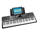 RockJam Compact 61 Key Keyboard with Sheet Music Stand, Power Supply, Piano Note Stickers & Simply Piano Lessons, Schwarz