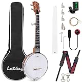 Horse Banjo 5 String 26 Inch Size Mini Closed Sapele Back for Professional Beginners with Extra Strings Strap Pick-up Picks Tuner Bag