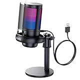 Gaming Mikrofon PC RGB, COCONISE, für Streaming Podcast Studio, USB Microphone für PS4 PS5 Mac, Ein-Klick-Stummschaltung, Mit 3,5-mm-Kopfhöreranschluss,Drehregler zum Einstellen der Lautstärke