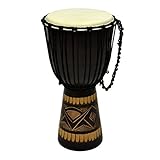 50 cm Djembe Trommel Buschtrommel Afrika-Style geschnitzt Handarbeit exotische Motive Schnüre Knoten Ziegenfell schwarz braun