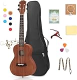 Dripex 23 Zoll Konzert Ukulele, Erwachsene Kinder Ukulele Set Vintage Kleine Gitarre Ukulele Kit für Anfänger mit Tasche Tuner Gurt Bedienungsanleitung Saite (Braun)