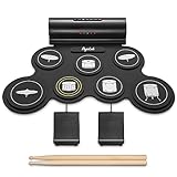 POGOLAB Aufrollen E-Drum Set, 7 digitale Drum Pad Schlagzeug Elektronisch, Drahtlose Funktion, mit zwei Stereo-Lautsprechern/Drumsticks/Kopfhörerschlitz, 10 Stunden Laufzeit, für Anfänger