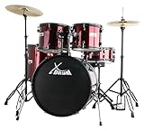 XDrum Rookie 22' Standard Schlagzeug Komplettset Ruby Red - Ideal für Einsteiger - Stylische Hardware in schwarz - Inkl. Drumsticks 5B, Aufbauanleitung und Schlagzeugschule - Rot