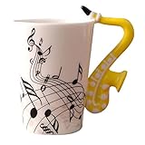 eKsdf Keramiktasse Musik Motiv Kaffeebecher mit Saxophon Henkel Lustige Teetasse Porzellan Tasse Keramik Kaffee Becher Geschenk für Freunde Kollegen (Gelb)