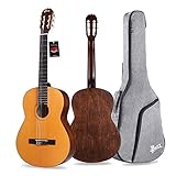 Winzz Konzertgitarre Erwachsene 4/4 Massive Decke, Hochwertige Klassisch Gitarre Anfänger und Profis, Classic Gitarre 4/4 Kinder Einsteiger Set (39' Volle Größe, Nylon Saiten, Matt Finish)