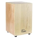 Fame Beginner Cajon, Einsteiger Cajon aus 7-lagigem Sperrholz, Drum Box mit abgerundeten Kanten, Schlagfläche aus Esche, Snare-System Gitarrensaiten