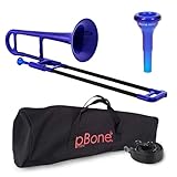 PBONE 700639 Mini-Posaune mit Mundstück und Tasche, blau