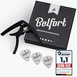 BELFORT® Original QuickPitch Kapodaster für Gitarre + 3 Plektren + Gratis eBook ☆ Kinderleichte Bedienung ☆ Capo für Gitarre - Westerngitarre, Akustikgitarre, Konzertgitarre, E-Gitarre & Ukulele