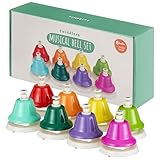 THE TWIDDLERS Buntes 8-Noten Handglockenset mit Notenheft & Geschenkbox - Regenbogenfarben Handglocke Musik, Musikalische Früherziehung für Babys & Kinder