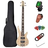 Elektrische Bassgitarre 4 Saiten Full Size P Bass Kit für Anfänger schwarz mit Konzerttasche, Gitarrengurt und Gitarrenkabel (4s)…