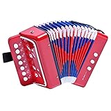 LIEKE Kinder Akkordeon 10 Tasten Knopf Accordion Ziehharmonika Musikinstrument Geschenk für Kinder Erwachsene Anfänger (Rot)