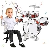 m zimoon Kinder Schlagzeug Schlagwerk Drumset, Jazztrommel Kleinkind Spielzeug 5 Trommeln mit Hocker Pedal Musikinstrument Urlaub Geburtstag Pädagogisches Geschenk für Jungen Mädchen Anfänger