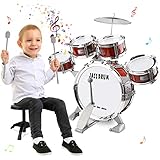 m zimoon Kinder Schlagzeug Schlagwerk Drumset, Jazztrommel Kleinkind Spielzeug 5 Trommeln mit Hocker Pedal Musikinstrument Urlaub Geburtstag Pädagogisches Geschenk für Jungen Mädchen Anfänger