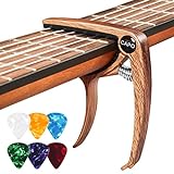 Kapodaster für Gitarre Capo Gitarren mit 6 Plektren, Capodasta Gitarre für Ukulele Westerngitarre E-Gitarre, Metall Holz