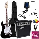 ELEKTROGITARRE SCHWARZ - E-GITARRE SET - 20WATT VERSTÄRKER - STIMMGERÄT - GITARRENSTÄNDER - TASCHE - BAND - SAITEN - 3xPLEKS - 9-TEILIG