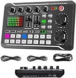 Live-Soundkarte und Audio-Interface mit DJ-Mixer-Effekten und Sprach-Wechsler, F998 Bluetooth Stereo Audio Mixer, für Live Youtube Streaming, PC, Aufnahmestudio und Gaming