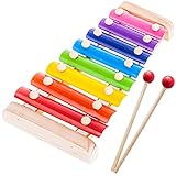 Retoo Kinder Xylophon, Glockenspiel Holzspielzeug, Musikinstrument für Kinder, Pädagogische Spielzeug mit 8 Tönen, Bunt Xylophon ab 3 Jahren, Baby Schlaginstrument mit Mallet, Kleine Musiker