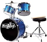 Music Alley Junior Drum Kit for Kids with Kick Drum Pedal, Drum Stool & Drum Sticks - Blue