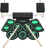 Uverbon Elektronisches Schlagzeug, tragbar, mit 9 Drum Pads, Percussion, Instrumente, integrierter Stereo-Lautsprecher mit Pedal mit 2 Füßen, für Kinder und Anfänger