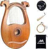 AKLOT Lyre Harp 16 Metal Strings Knochensattel Okoume Lye Harfen mit Stimmschlüssel Pick Up und Black Gig Bag