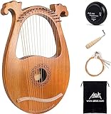 AKLOT Lyre Harp 16 Metal Strings Knochensattel Okoume Lye Harfen mit Stimmschlüssel Pick Up und Black Gig Bag