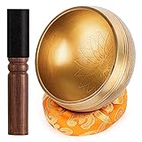 Tibetisches Klangschalen-Set – 100% handgehämmert in Nepal Klangschale für Meditation, Yoga, Chakra, Meditationszubehör, einzigartige Geschenke für Frauen, Männer (9.5 cm)