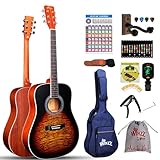 Winzz Akustik Gitarre 4/4, Western Gitarre Anfänger Erwachsene Schönes Geflammtes Design, Gitarre Kinder ab 12+ Jahre mit Stahlsaiten, Gitarre Einsteiger Set mit 11 Zubehör (Sunburst Matt, 41 Zoll)