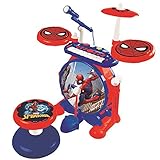 Lexibook Spider K610SP Schlagzeug für Kinder, echter digitaler Drum-Sound, 8-Noten-Tastatu, MP3-Stecker, Sitz inklusive, blau/rot, Mehrfarbig