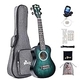 Winzz 23' Ukulele Konzert Anfänger Set Kinderm Erwachsene, Einzigartiges Farbdesign, mit Tasche, Stimmgerät, Zusätzlichen Saiten, Gurt, Noten-Aufkleber (Blau-Grü)